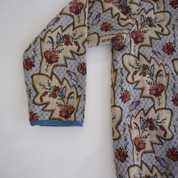 Denim & Co Blue Floral Tapestry Button Front Jacket Woven Boho Grandmacore L - Picture 8 of 10